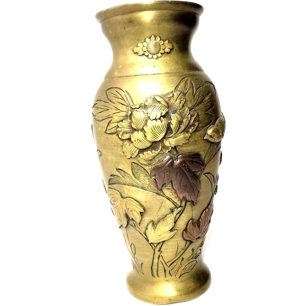 7"   19th Century  Japanese Meiji Period  Bronze / Copper Mixed Metal Vase - Picture 2 of 10